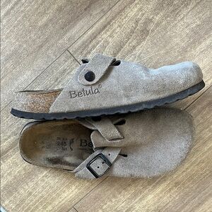 Birkenstock Gray Suede Mules